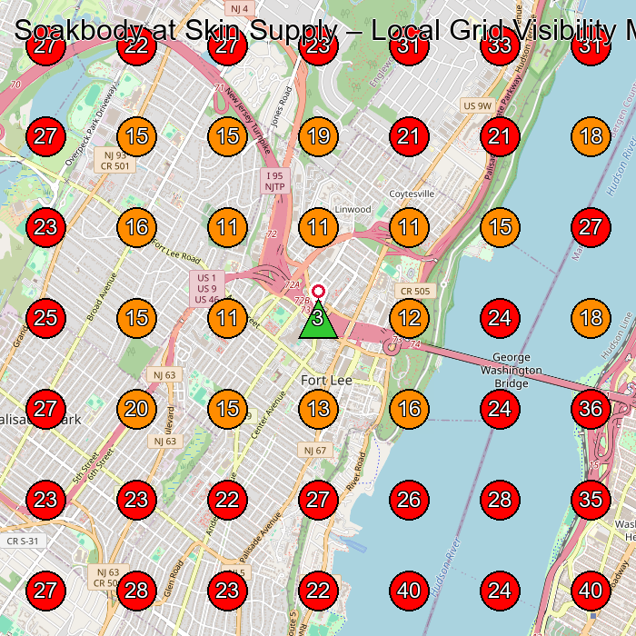 Soakbody at Skin Supply GeoGrid visibility map for Medical Spa in Fort Lee